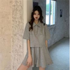 批发polo领短袖短裤运动套装女夏<b class='q'>时尚</b>宽松显瘦韩版学生<b class='q'>休闲</b>两件套减龄
