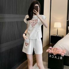 批发40支螺纹酷丝绵2024新中式运动短袖短裤<b class='q'>套装</b>女夏装时尚休闲<b class='q'>套装</b>