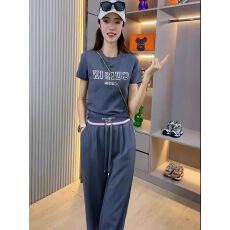 批发夏季薄款休闲宽松阔腿裤<b class='q'>套装</b>短款显瘦圆领字母印花短袖两件套女装