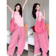 批发多巴胺穿搭一整套装运动服女休闲风洋气<b class='q'>糖果</b><b class='q'>色</b>T恤上衣夏季阔腿裤