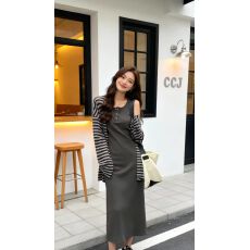 批发韩系慵懒<b class='q'>休闲</b>薄款条纹长袖防晒开衫女夏季宽松显瘦中长款裙子<b class='q'>套装</b>