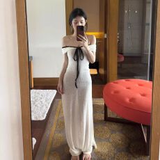 批发法式白色一字肩连衣裙女夏季生日穿搭性感纯欲气质修身包臀<b class='q'>长裙</b>子