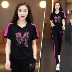 批发时尚<b class='q'>休闲</b>套装女士夏季新款连帽宽松<b class='q'>运动</b>韩版两件套