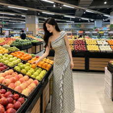 批发法式复古斜领露肩<b class='q'>连衣裙</b>女夏2026新款高级设计感收腰显瘦<b class='q'>格</b>纹长裙