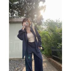 批发时尚套装春<b class='q'>秋</b>新款宽松防晒长袖衬衫高腰百搭休闲裤女两件套