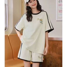 批发原版做工小鸭子宽松<b class='q'>可爱</b>卡通刺绣polo衫短袖短裤套装女两件套夏季