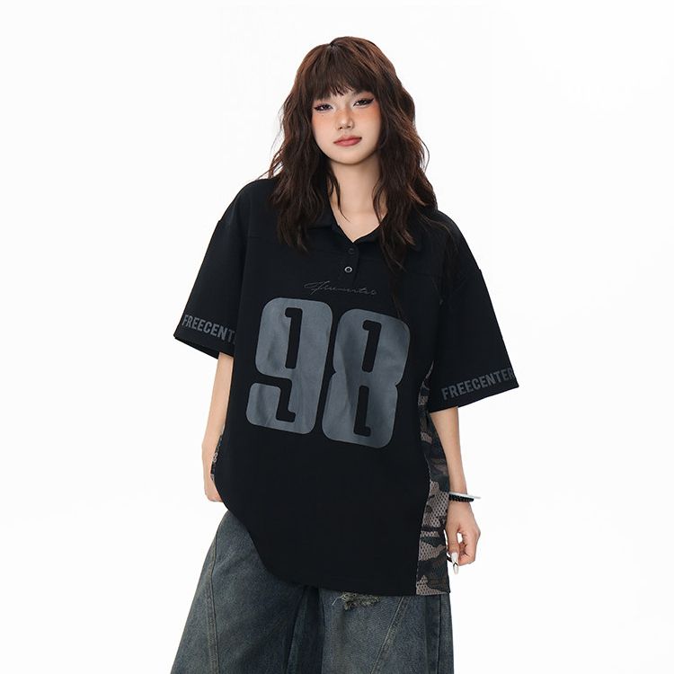 40s 더블 실 원본 솜씨 아메리칸 레트로 패치워크 카모플라주 POLO 셔츠 반팔 남녀 저지 티셔츠 폴로 칼라 여름