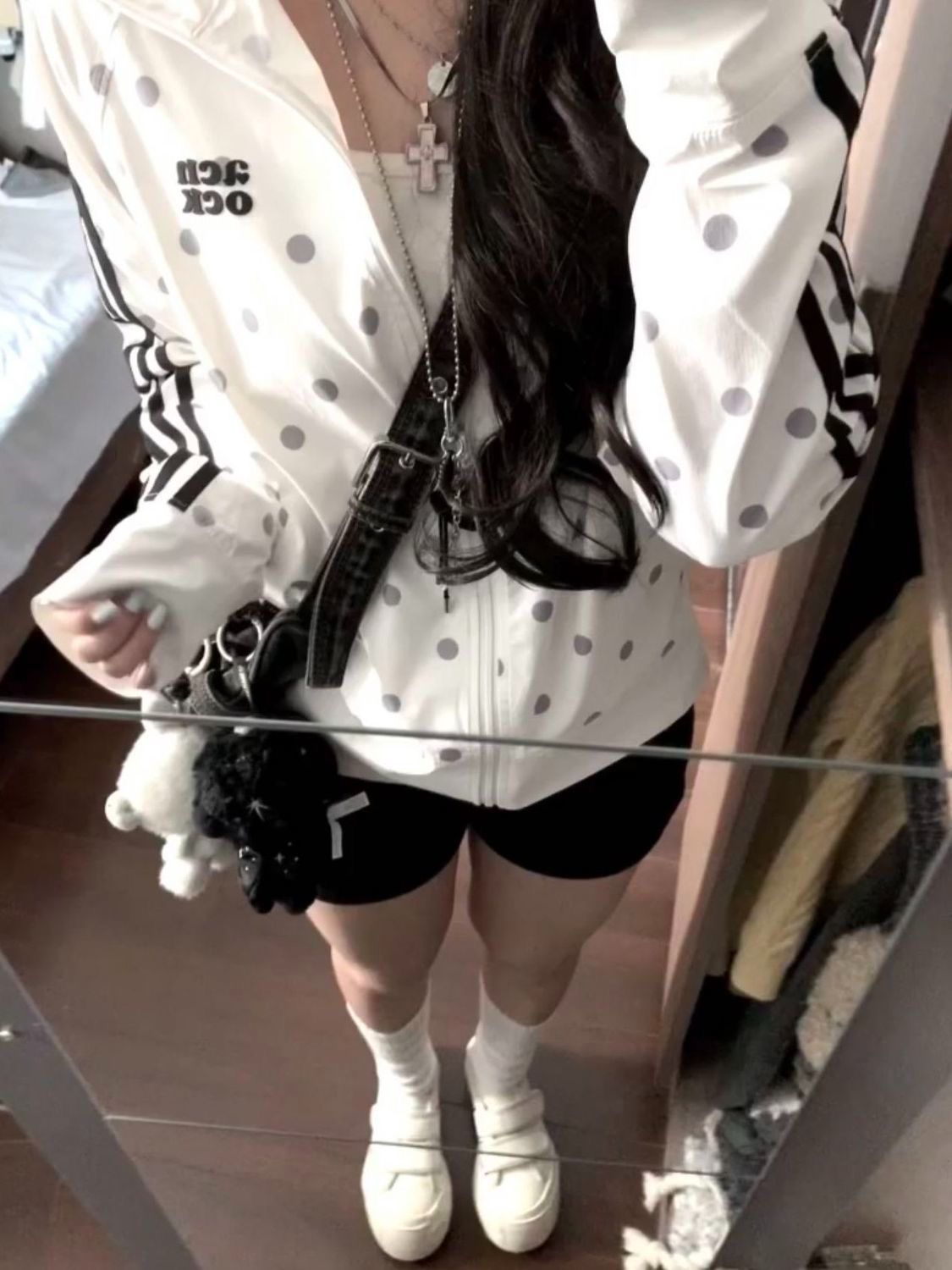 좋은 품질 솜씨 이중선 그리드 나일론 전체 인쇄 도트 무늬 화이트 스탠드 칼라 자외선 차단 외투