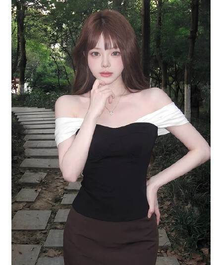 사람들 면 빈 가스 층 망사 패치워크 튜브탑 캐미솔 여름 오프숄더 핫걸 검정색 쇼트 스타일 맨위