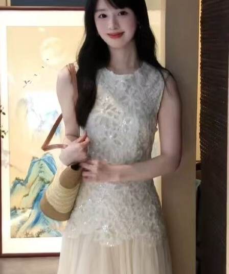 자이언트 잘 생긴 ~ 중 허리 수축 슬림해 보이는 요정 드레스 슈퍼 화재 작은 대중 아니요 명중 섹션 얕은 살구 색상 프랑스식 부드러운 바람 치마
