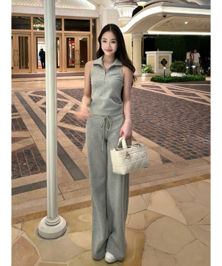 한 부서 고급 센스 운동복 세트 여름 여성 슬림해 보이는 패션 튀김 거리 민소매 맨위 긴 바지 캐주얼 투피스 세트