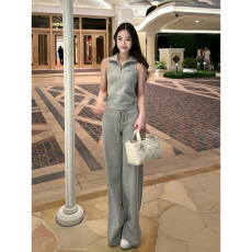 批发韩系高级感运动服套装夏季女显瘦<b class='q'>时尚</b>炸街无袖上衣长裤休闲两件套