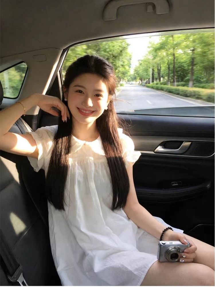 한 부서 부드러운 바람 화이트 베이비 칼라 여성 드레스 여름 작은 키 루즈핏 슬림해 보이는 첫사랑 연령 감소 달콤함 미니 스커트