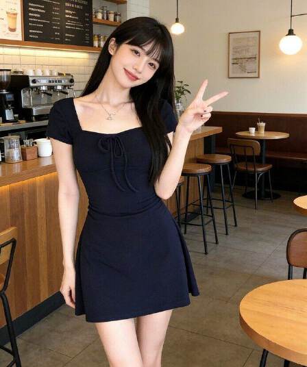 2026 여름 반팔 여성 드레스 디자인 센스 행침 목 프랑스식 레트로 품격 허리 수축 슬림해 보이는 길다 치마