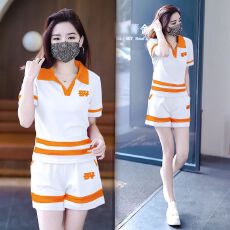 批发时尚休闲套装女2026新款洋气撞色POLO衫高腰短裤两件套潮