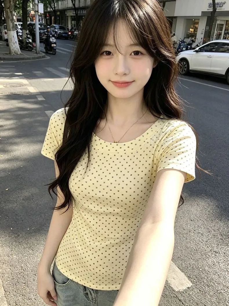 40 220 그램 92 면 8 암모니아 Lun 프린트 반팔 몸매 가꾸기 티셔츠 여성