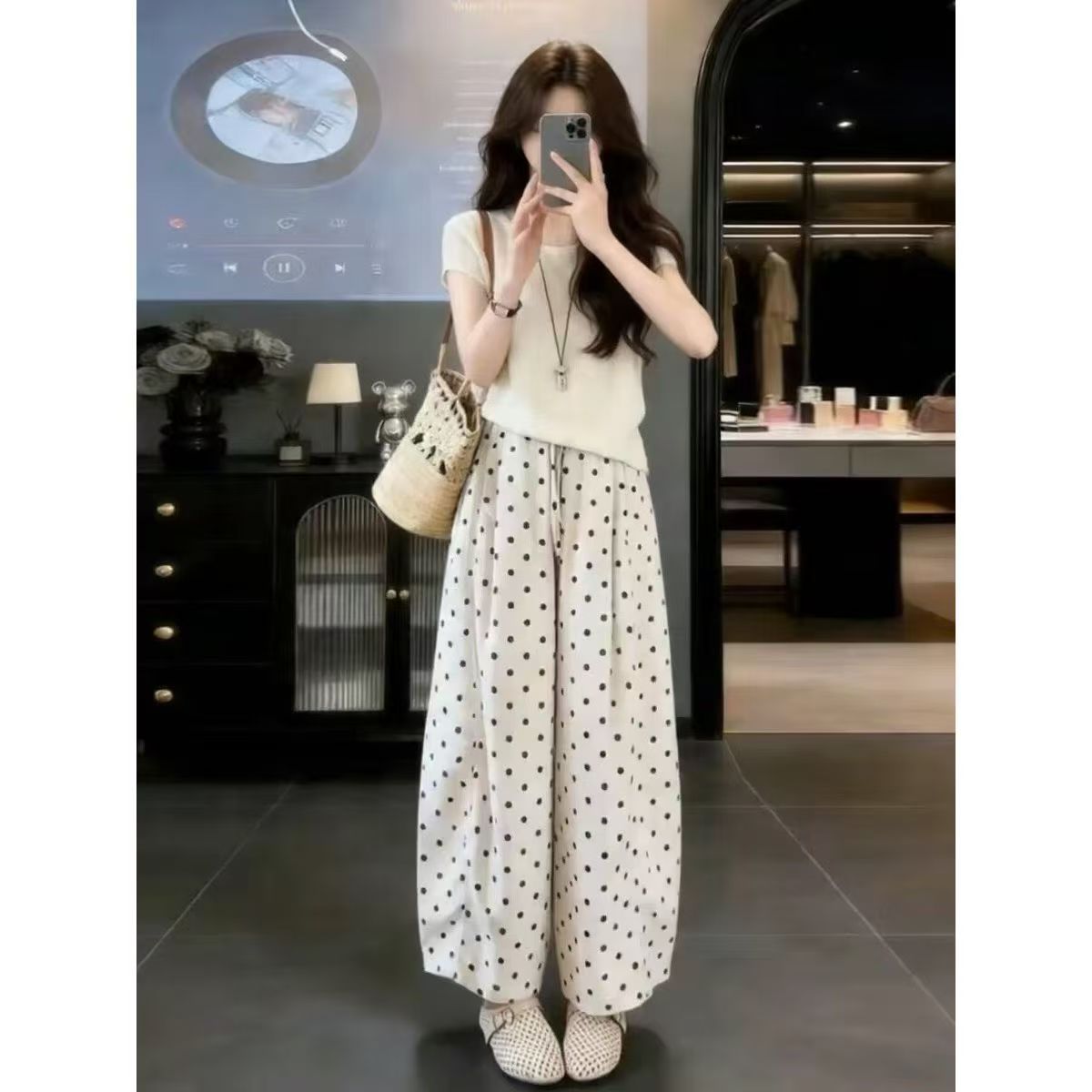 자이언트 잘 생긴 ootd 착용 가져 가라. 전체 집합 2026 새로운 반팔 티셔츠 여성 여름 와이드 레그 팬츠 캐주얼 투피스 슈트
