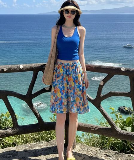 여름 도파민 해변가 파란색 슬립 여성 드레스 2026 새로운 여름 ootd 슈퍼 화재 착용 가져 가라. 전체 집합