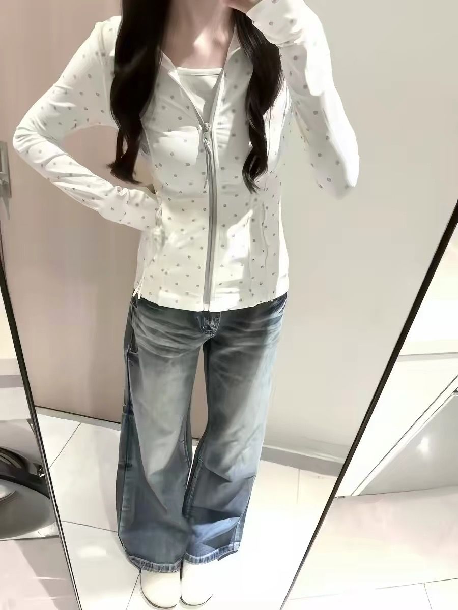 도트 무늬 몸매 가꾸기 자외선 차단 의류 여자 여름 새로운 야외 세트 얇고 가벼운 차가운 센스 통기성