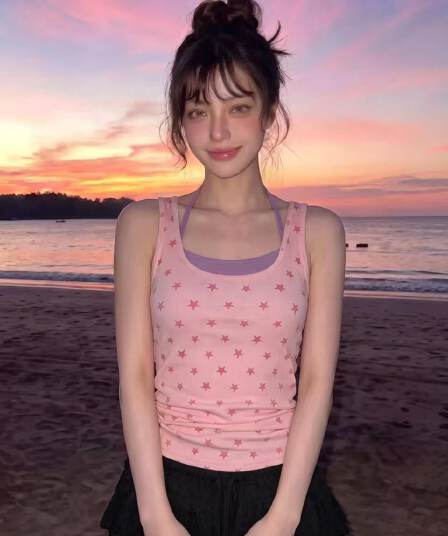 주간 실크 코튼 40 면 아메리칸 프린트 레트로 스타일 행침 목 조끼 여성 여름 작은 대중 배색 다용도 맨위