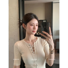 原版面料做法#设计感气质百搭镂空中袖T恤女夏季修身显瘦性感上衣
