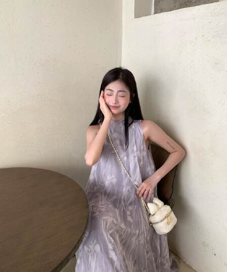 원본 것 쉬폰 원단 디자인 센스 프랑스식 휴가 바람 스탠드 칼라 리본 민소매 드레스