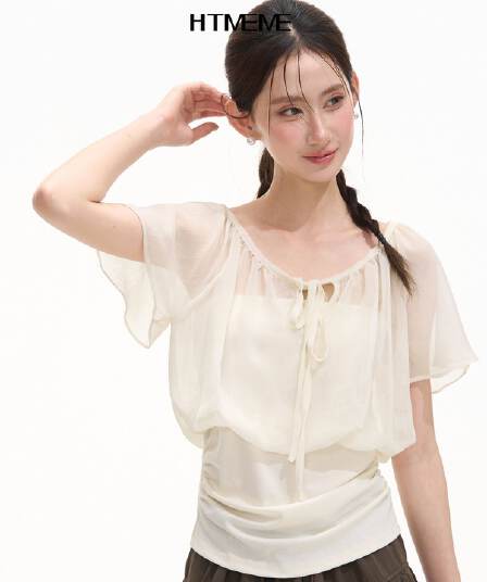 한 부서 부드러운 달콤함 느긋한 새로운 슬림해 보이는 레이스업 느슨함 센스 디자인 반팔 티셔츠 맨위 여름 품격