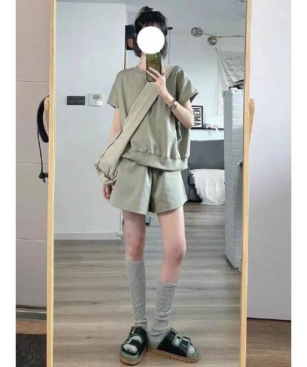 한 부서 소년 센스 캐주얼 연령 감소 운동 바람 세트 여성 여름 학생 한국 스타일 루즈핏 반팔 반바지 투피스 세트