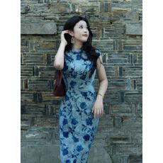 批发蓝色旗袍女新中式改良连衣裙夏<b class='q'>大码</b>有弹力修身日常2026新款巨好看