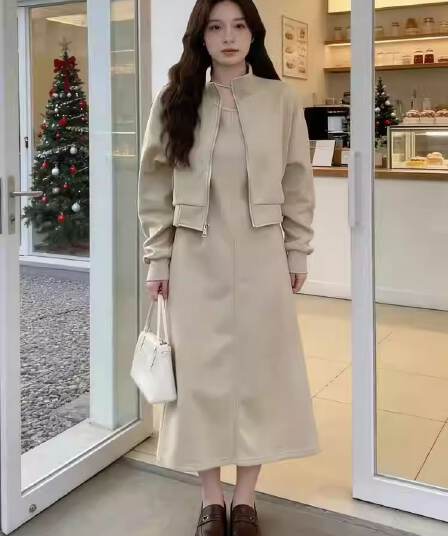 가을 빅 사이즈 외국 가스 연령 감소 표지 배 슬림해 보이는 세트 여성 착용 가져 가라. 조끼 치마 투피스 세트 지방 mm2-300 근