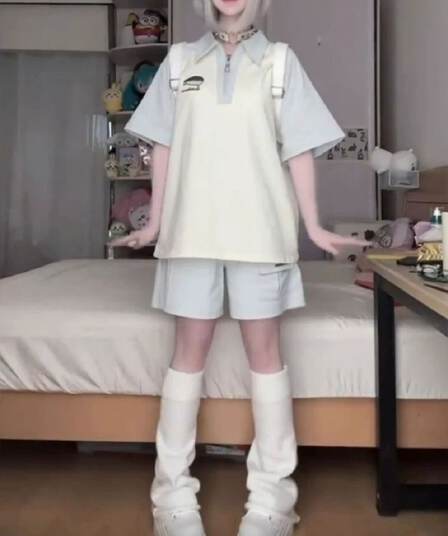 학생 스포츠 슈트 여성 여름 도파민 착용 가져 가라. 전체 집합 캐주얼 두 조각 반팔 반바지