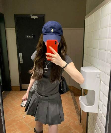 아메리칸 소금 부서 워크웨어 바람 polo 폴로 칼라 셔츠 드레스 여름 새로운 회색 플리츠 미니 스커트 작은 아이들