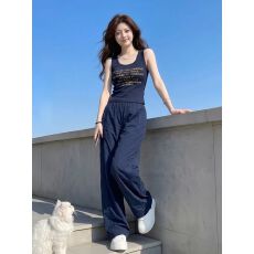 批发夏季减龄时尚套<b class='q'>装</b>女字母印花修身显瘦吊带背心高腰速干裤子两件套