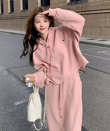 연령 감소 슬림해 보이는 스포츠 슈트 여성 봄 가을 학생 루즈핏 한국 스타일 패션 후드티 캐주얼 3종 세트 러닝 서비스
