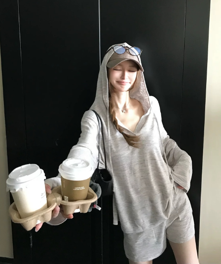 게으른 빛 산소 캐주얼 스포츠 슈트 여성 봄 여름 투피스 세트 반바지 후드티 루즈핏 가정 외출용 러닝 서비스