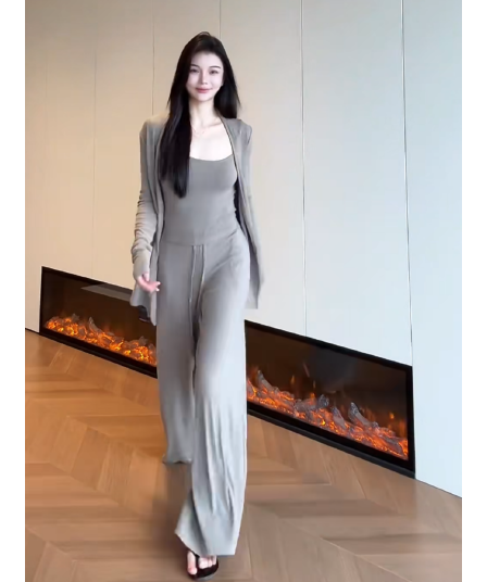 느긋한 바람 루즈핏 연령 감소 캐주얼 다용도 슬립 오픈 가디건 캐주얼 바지 세트