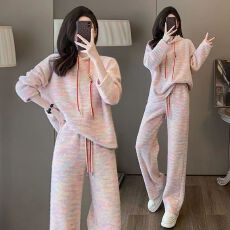 批发慵懒风休闲运动套装女秋季宽松连帽卫衣<b class='q'>高腰</b>阔腿裤两件套