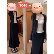 批发早秋穿搭一整套韩系氛围感清冷松弛穿搭<b class='q'>连衣裙</b>小个子早春三件套装