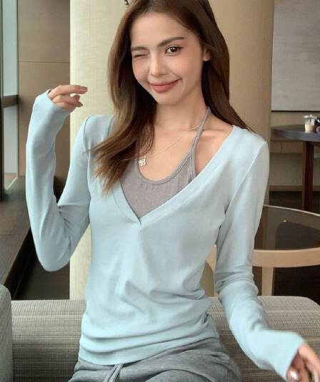 1 1 인 면 260 그램 긴팔 티셔츠 여성