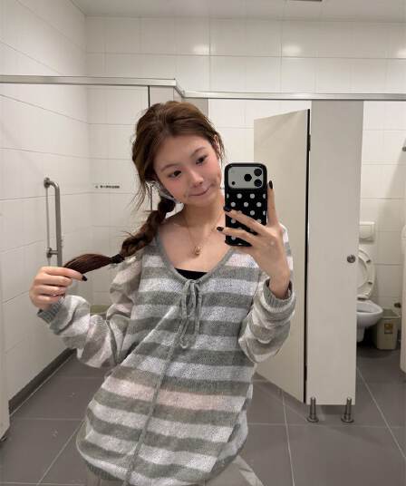 원본 솜씨 펌프 로프 스트라이프 해마 털 니트 하프 ~을 통해 대 칼라 스트라이프 블라우스 여성
