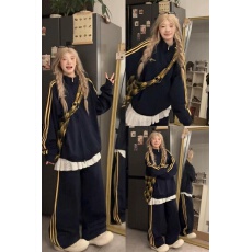 批发美式炸街卫衣运动套装女<b class='q'>春</b>秋韩版跑步服宽松盐系一整套休闲两件套
