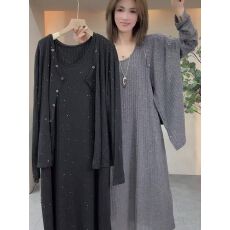 批发人棉8X4罗纹230<b class='q'>克</b>大码套装女春秋季满天<b class='q'>星</b>针织开衫背心裙两件套