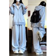批发韩系休闲<b class='q'>运动服</b>套装女2026秋季baby蓝连帽卫衣宽松<b class='q'>大码</b>两件套