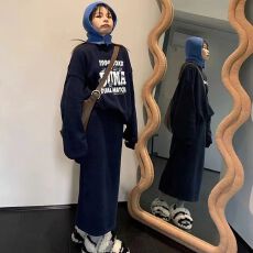 批发<b class='q'>套装</b>女秋冬港风小众百搭宽松套头字母卫衣休闲半身裙时尚两件套潮