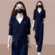 批发2026秋季新款高档简约运动休闲套装女显高连帽卫衣两件套