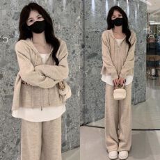 批发春秋季套<b class='q'>装</b>女2025年新款休闲时尚假两件连帽卫衣宽松阔腿<b class='q'>裤</b><b class='q'>两件套</b>