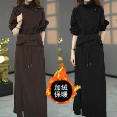批发秋冬新款加绒加厚两件套<b class='q'>连衣裙</b>女遮肚子韩版外套时尚洋气套装裙