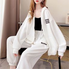 批发仿棉华夫格250克运动套装女<b class='q'>春</b>秋季宽松时尚卫衣外套休闲两件套