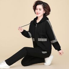 批发直贡呢200克中老年运动套装女春秋<b class='q'>上衣</b>休闲中年妈妈外套两件套
