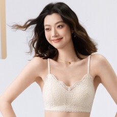 批发性感蕾丝V领吊带小胸聚拢三角杯自带胸垫美背